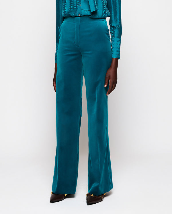 Turquoise velvet trousers by MIRTO