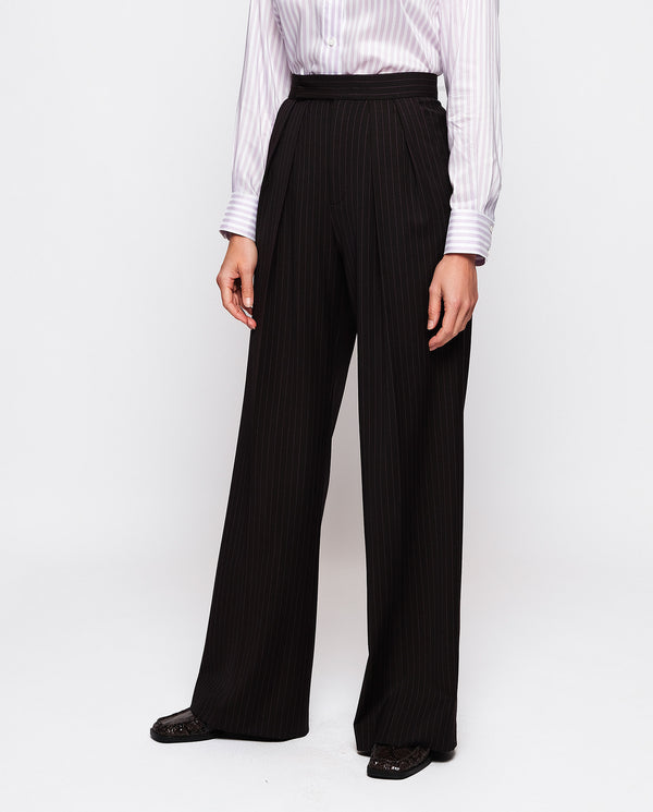 Burgundy pin stripe trousers by MIRTO