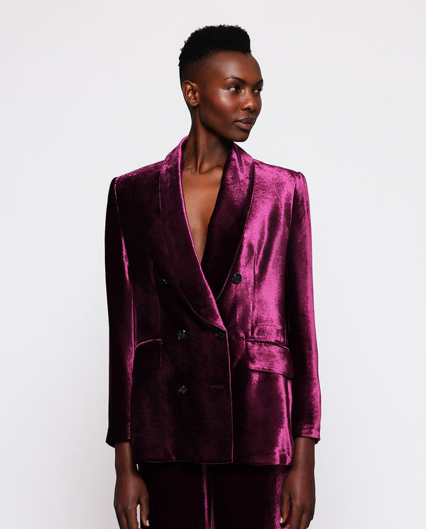 Burgundy velvet smoking jacket by MIRTO