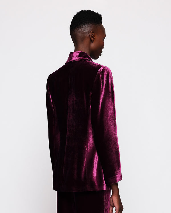 Burgundy velvet smoking jacket by MIRTO