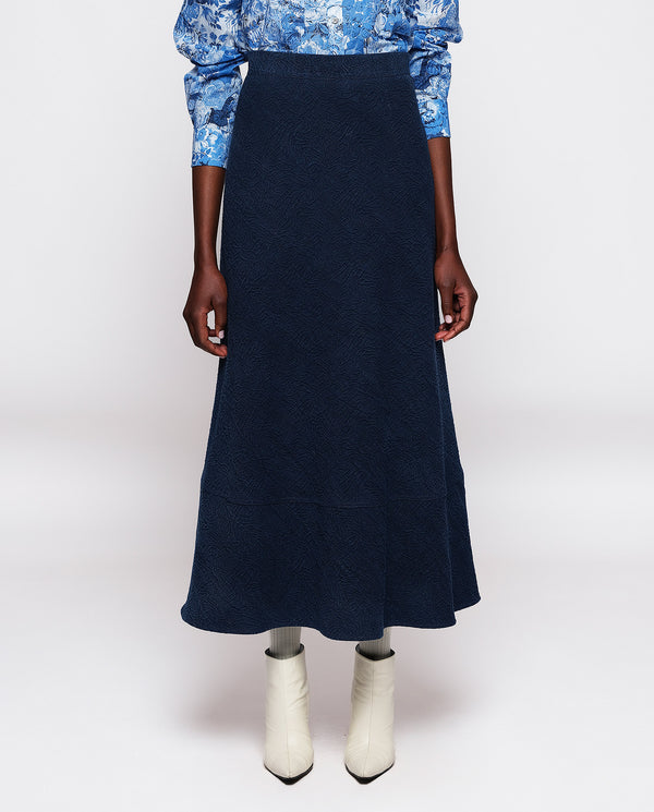 Denim jacquard midi skirt by MIRTO