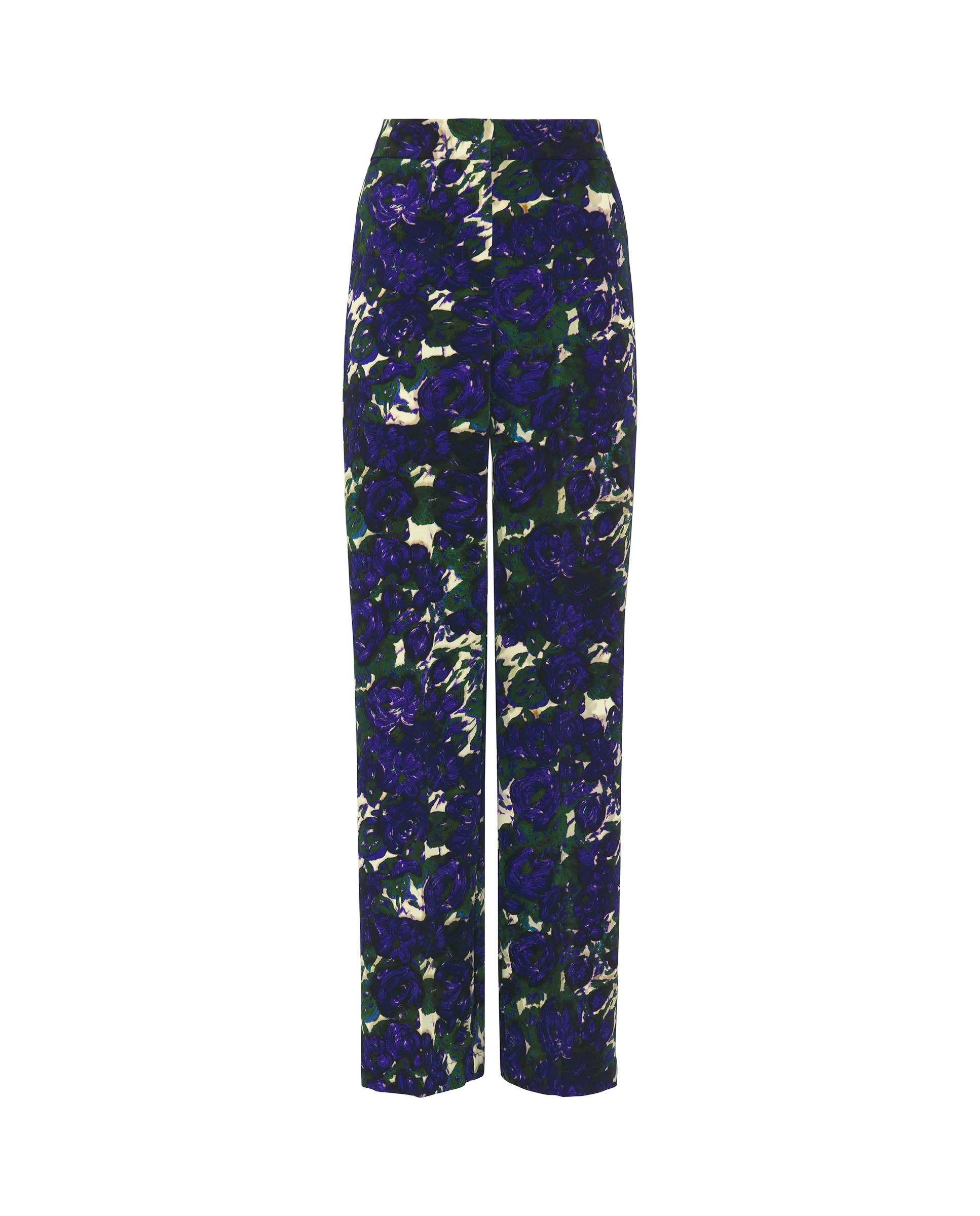 Blue & green floral print straight trousers by MIR