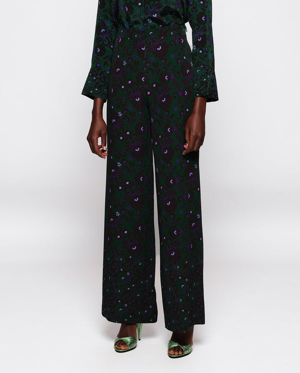 Green ornamental print straight trousers by MIRTO