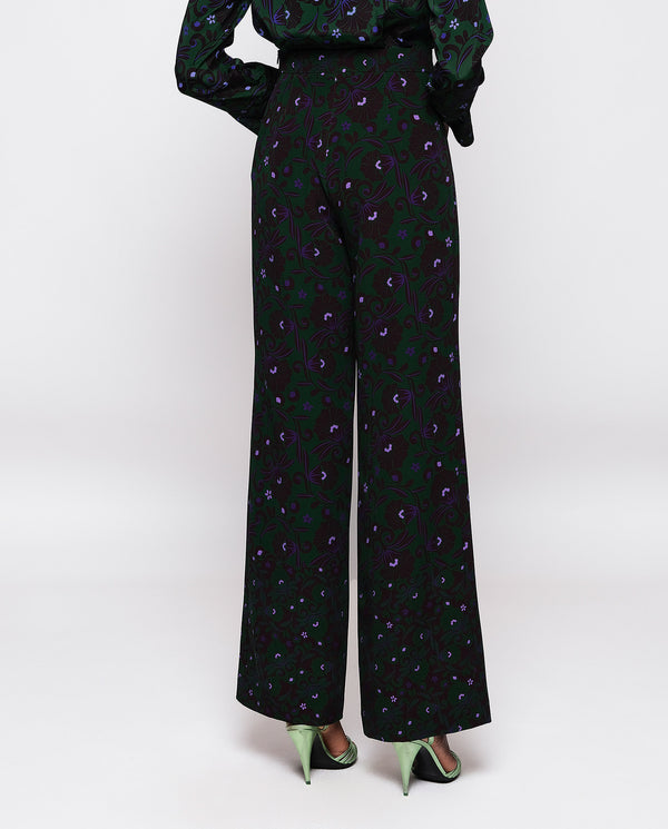 Green ornamental print straight trousers by MIRTO