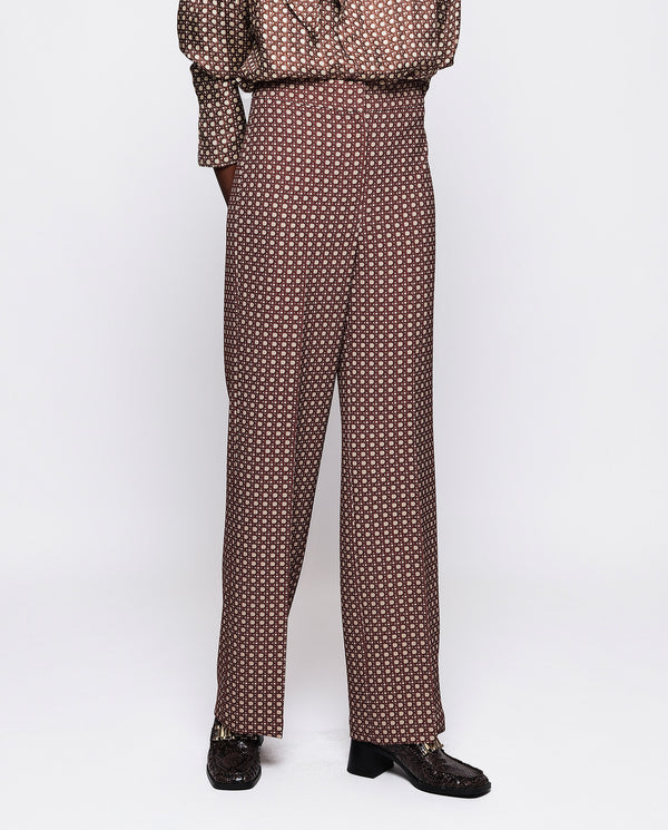 Brown geometrical print straight trousers by MIRTO