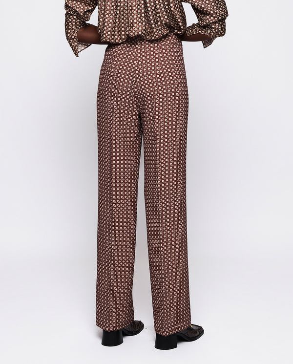 Brown geometrical print straight trousers by MIRTO