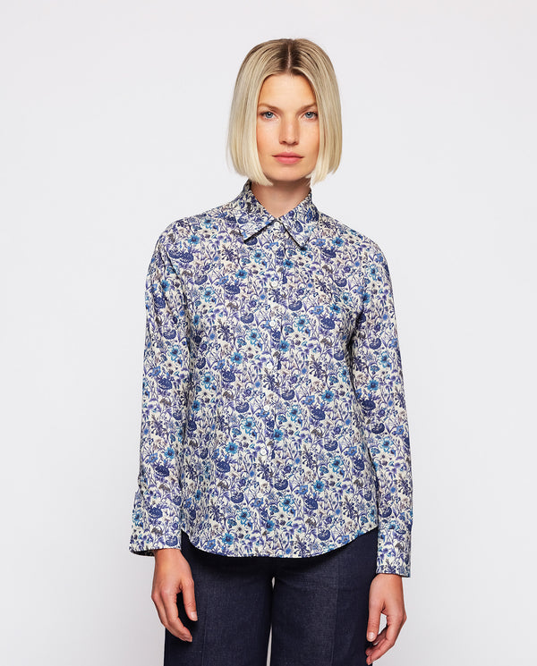 Blue cotton floral print shirt by MIRTO