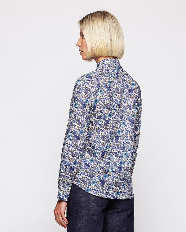 Blue cotton floral print shirt by MIRTO