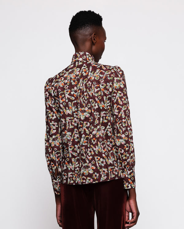 Burgundy cotton floral print shirt by MIRTO