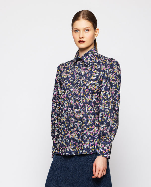 Blue cotton floral print shirt by MIRTO