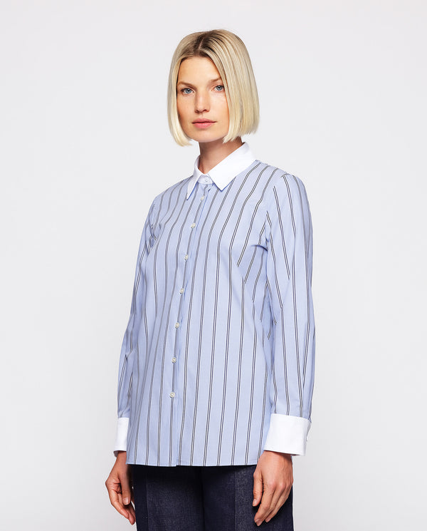 Blue striped cotton shirt with white contrast by M