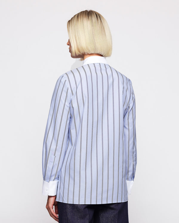 Blue striped cotton shirt with white contrast by M