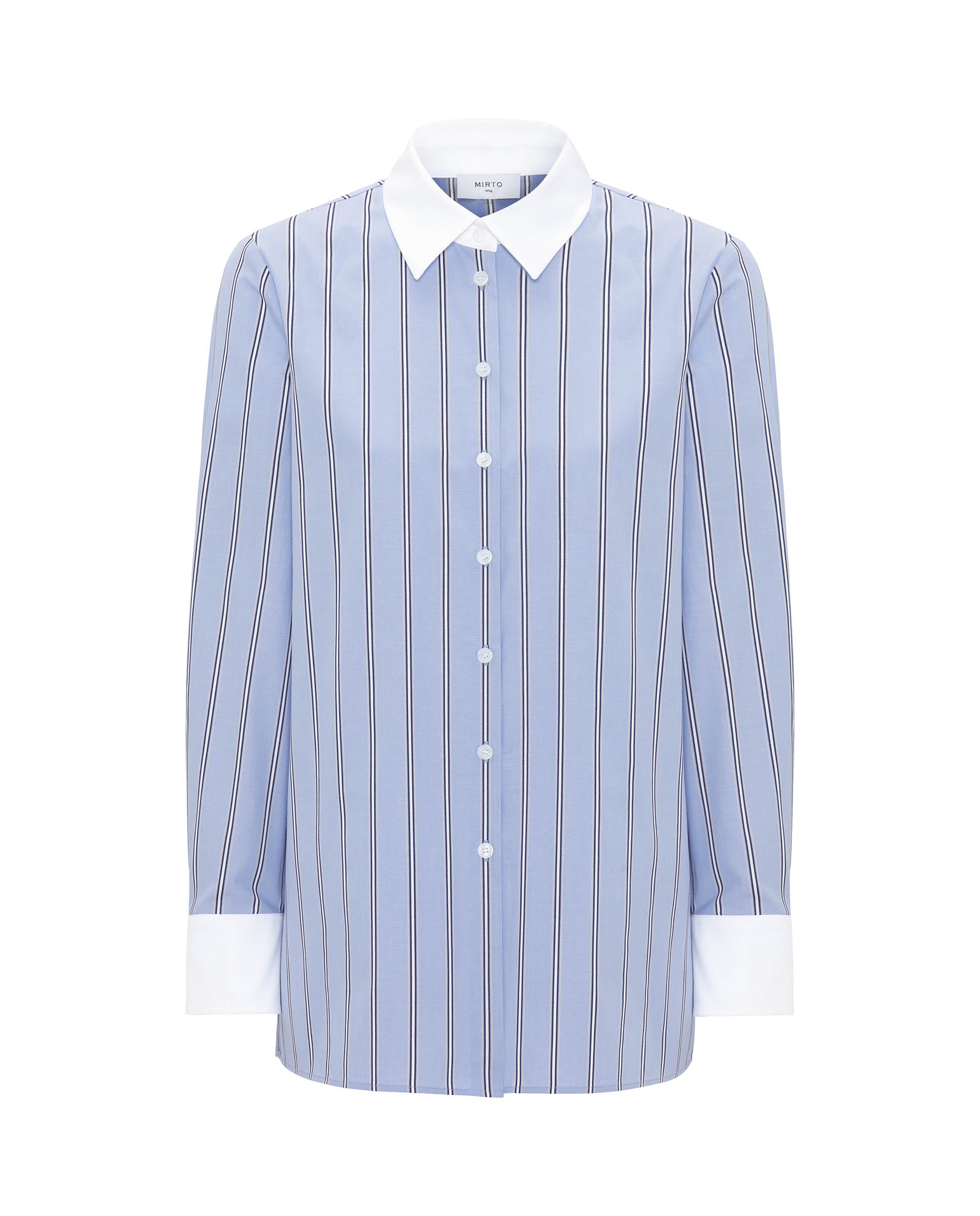 Blue striped cotton shirt with white contrast by M