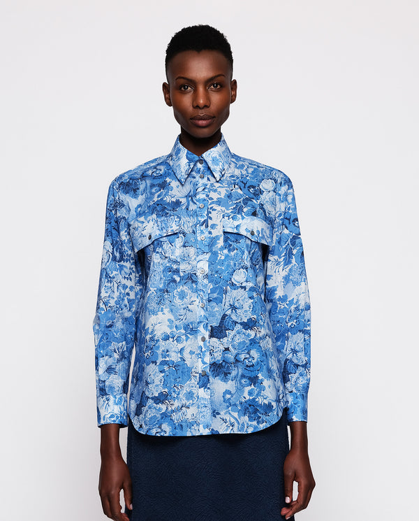 Blue cotton floral print shirt by MIRTO