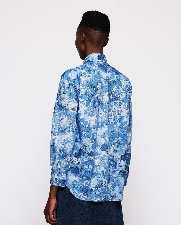 Blue cotton floral print shirt by MIRTO