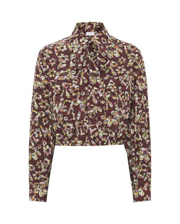 Burgundy cotton floral print shirt by MIRTO