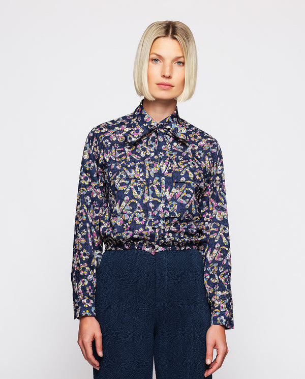 Blue cotton floral print shirt by MIRTO