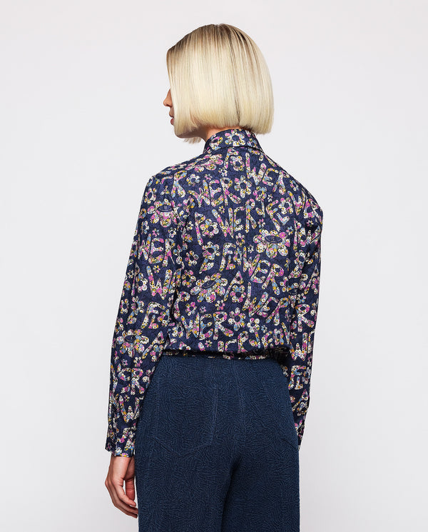 Blue cotton floral print shirt by MIRTO