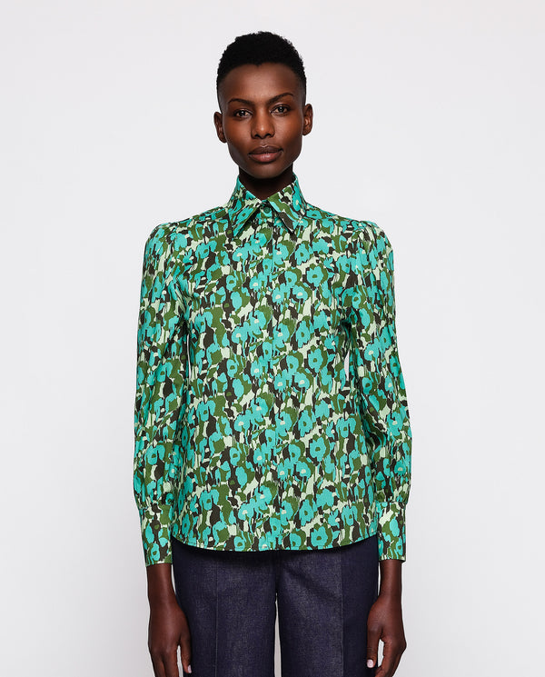 Turquoise cotton floral print shirt by MIRTO