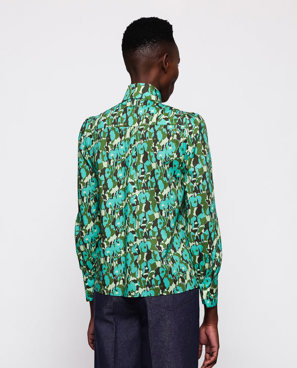 Turquoise cotton floral print shirt by MIRTO