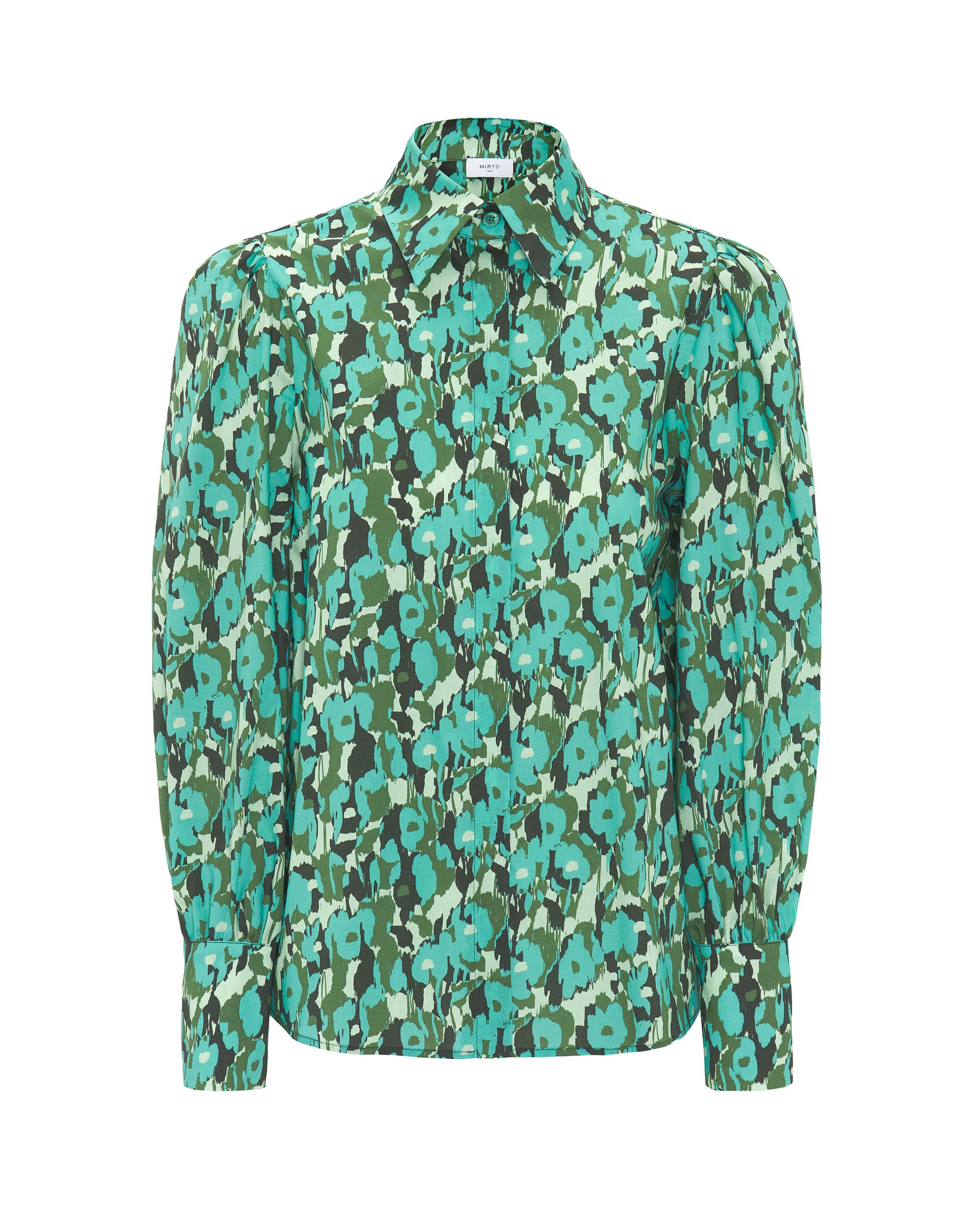 Turquoise cotton floral print shirt by MIRTO