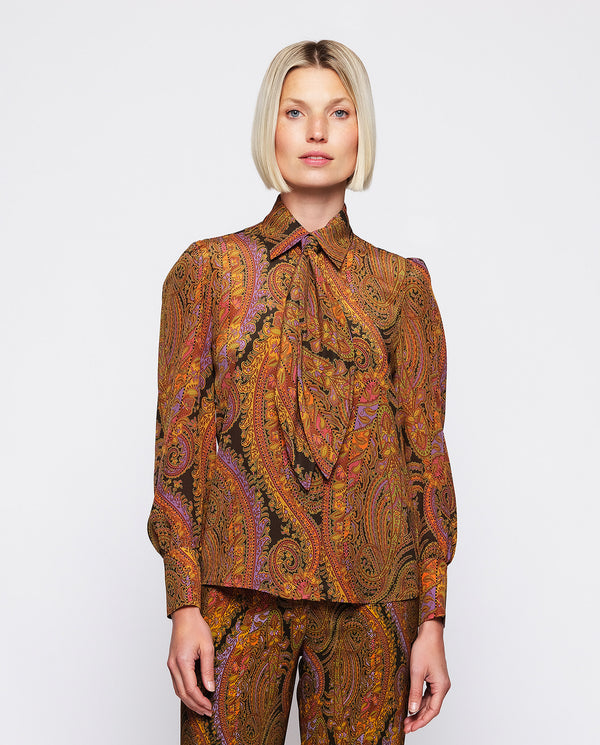 Green silk paisley print blouse by MIRTO