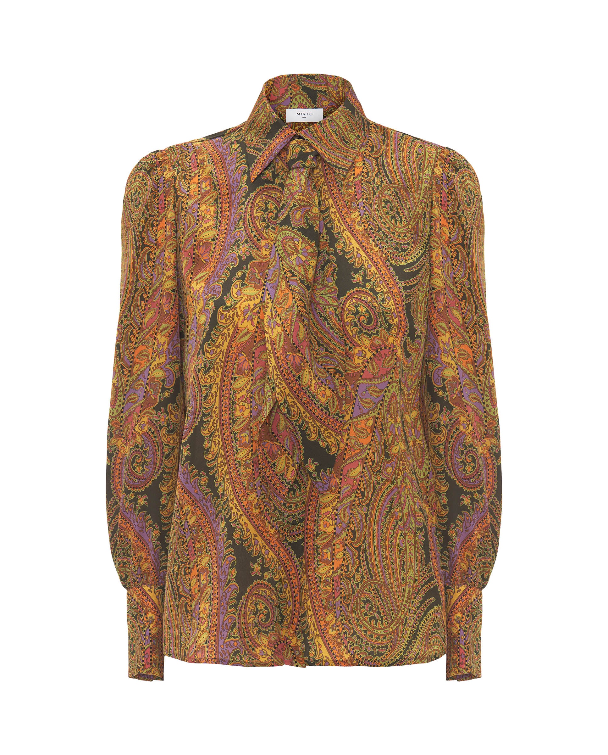 Green silk paisley print blouse by MIRTO