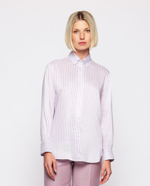 Mauve silk blend striped blouse by MIRTO