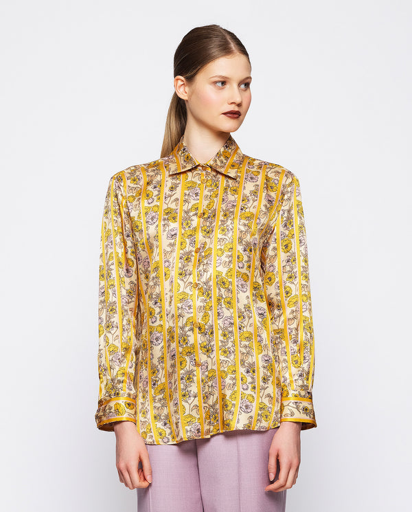 Yellow striped floral print blouse by MIRTO