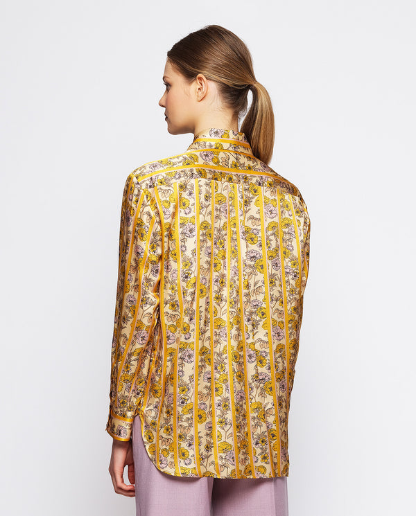 Yellow striped floral print blouse by MIRTO