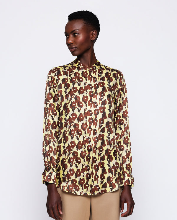 Yellow floral print silk blend blouse by MIRTO