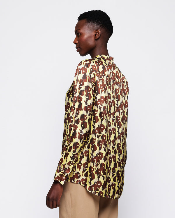 Yellow floral print silk blend blouse by MIRTO