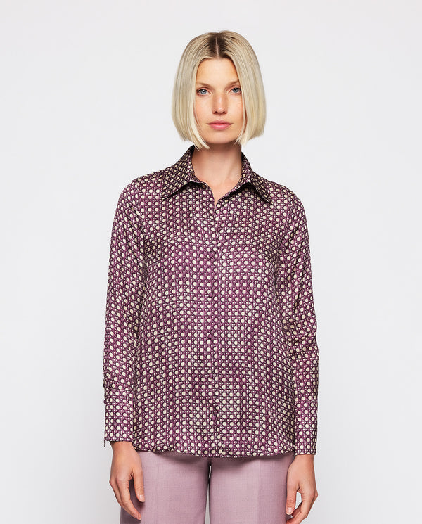 Purple geometrical print fluid blouse by MIRTO