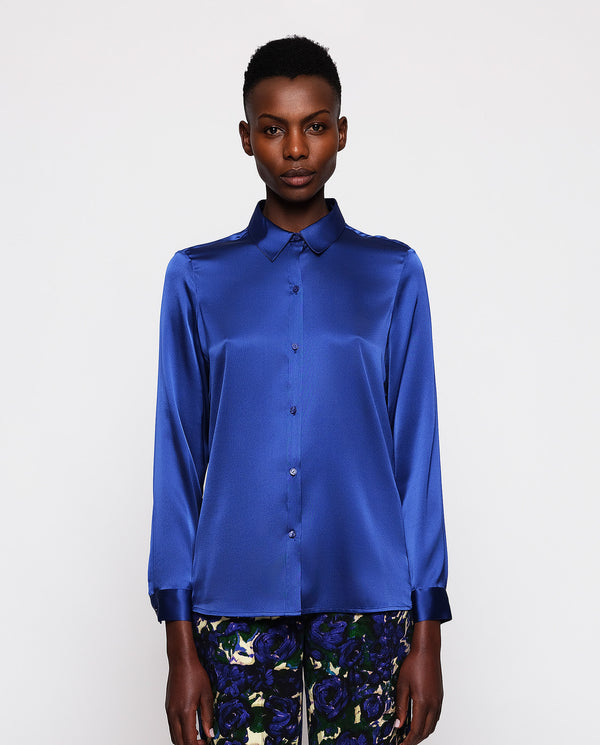 Blue elastic silk blouse by MIRTO