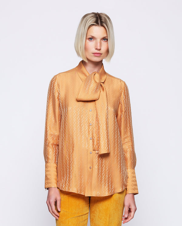 Peach toned silk blend jacquard blouse by MIRTO