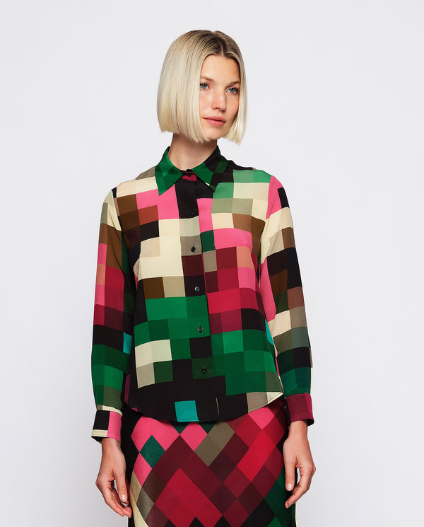 Multicolor silk plaid blouse by MIRTO