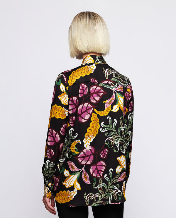 Black background floral print blouse by MIRTO