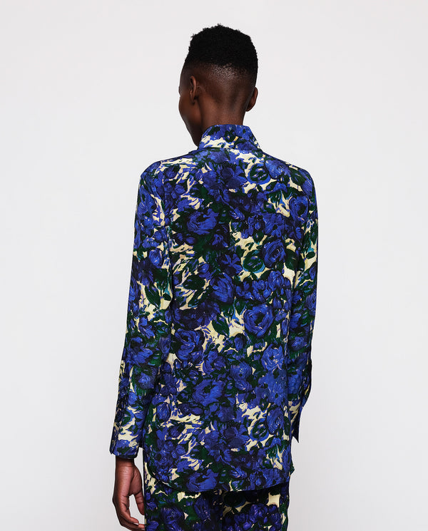 Blue & green floral print blouse by MIRTO