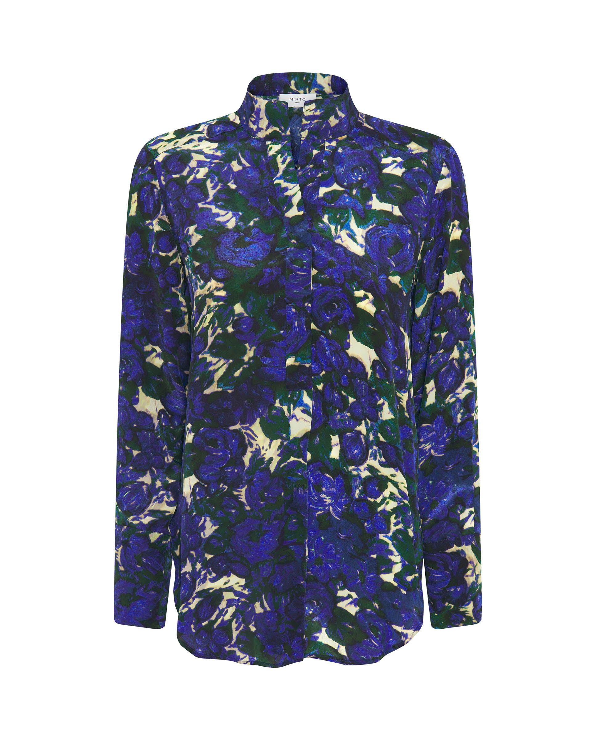 Blue & green floral print blouse by MIRTO