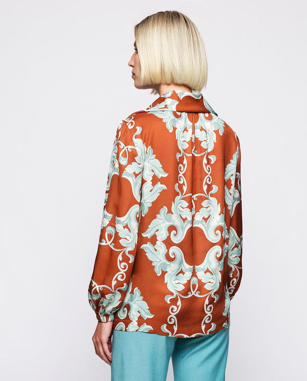 Hazelnut tone ornamental print blouse by MIRTO