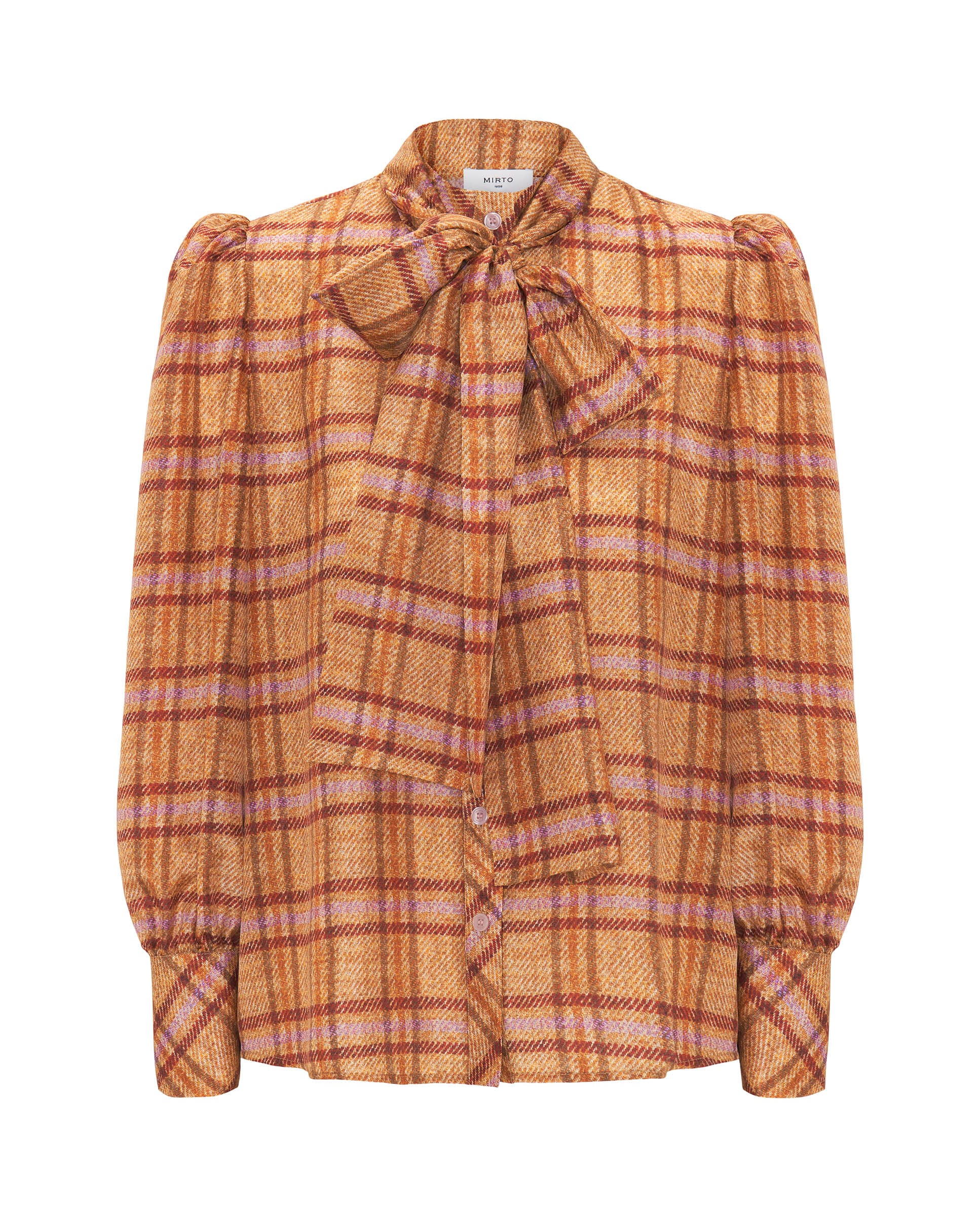 Camel habutai silk plaid blouse by MIRTO