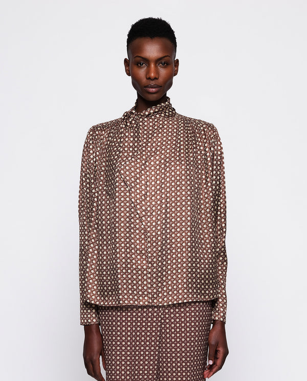 Brown geometrical print top by MIRTO