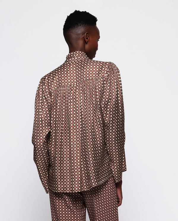 Brown geometrical print top by MIRTO