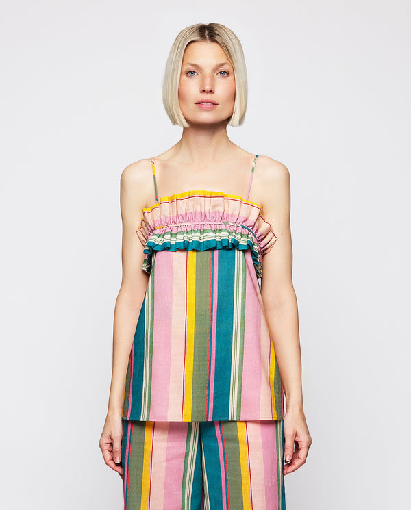 Multicolor stripes linen & cotton top by MIRTO