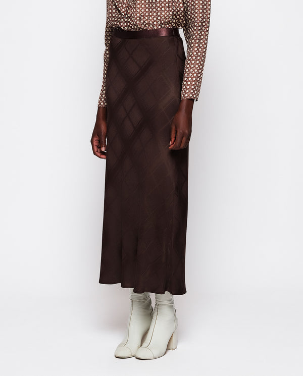 Brown plaid jacquard midi skirt by MIRTO