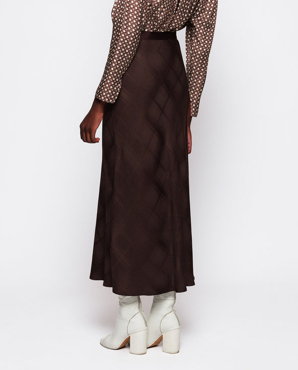 Brown plaid jacquard midi skirt by MIRTO