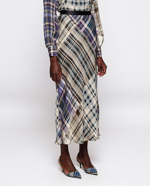 Blue plaid midi skirt by MIRTO