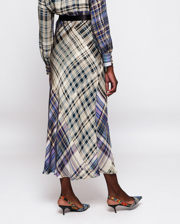 Blue plaid midi skirt by MIRTO