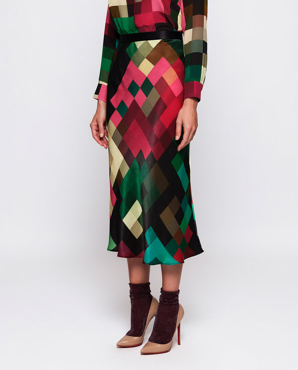 Multicolor pixel plaid midi skirt by MIRTO