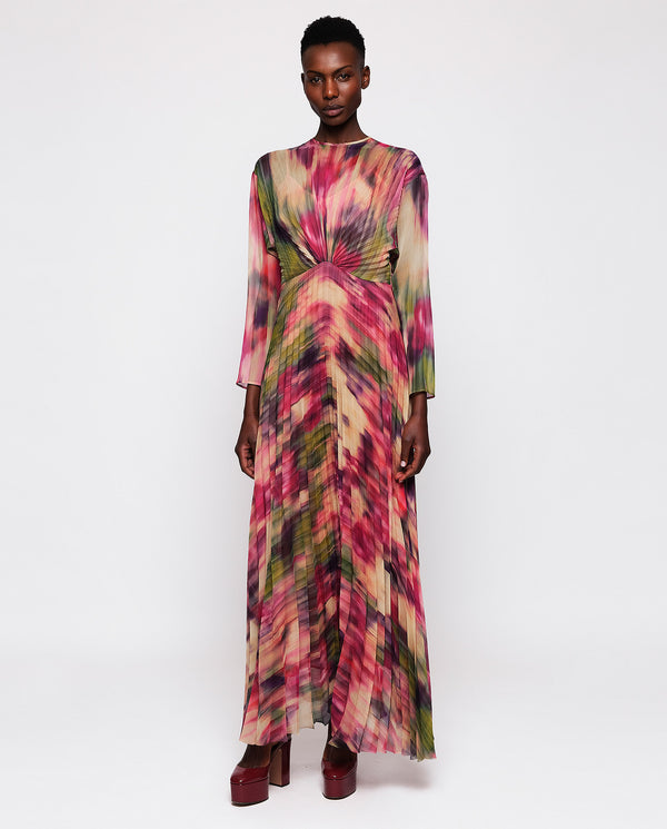 Multicolor pleated Ikat print dress by MIRTO